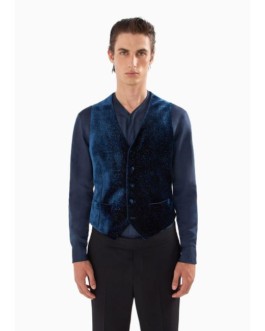 Giorgio Armani Blue Single-breasted Velvet And Lurex Waistcoat for men