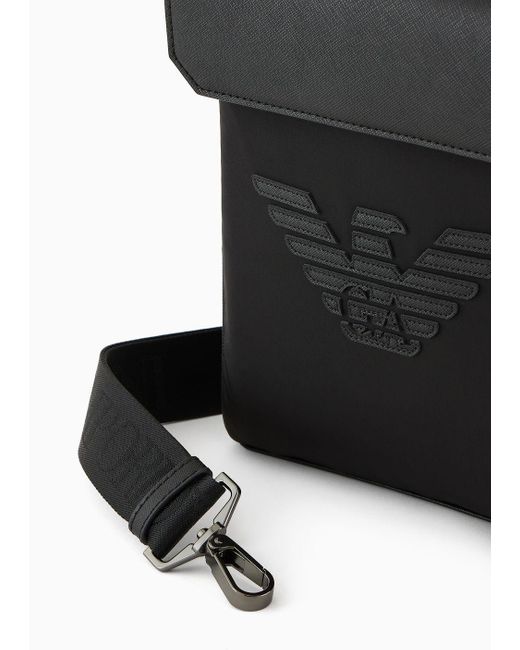 Emporio Armani Asv Ein-schulter-rucksack Aus Wiederaufbereitetem Saffiano Und Recyceltem Nylon in Black für Herren