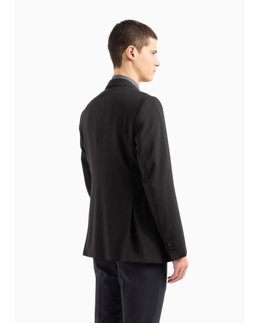 Emporio Armani Black Slim-fit Single-breasted Jacket In Natural, Tropical, Stretchy, Light Wool for men