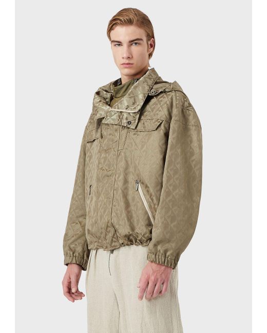 Emporio Armani Jacquard Nylon Hooded Blouson With All-over Alpha Logo ...