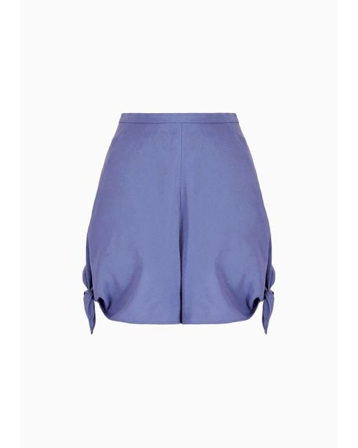 Emporio Armani Blue Shorts With Bows In A Flowing, Washed Matte Fabric