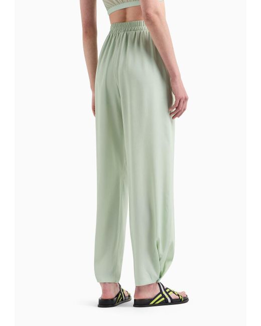 Emporio Armani Green Silk-blend Crêpe-de-chine Trousers With Elasticated Waist