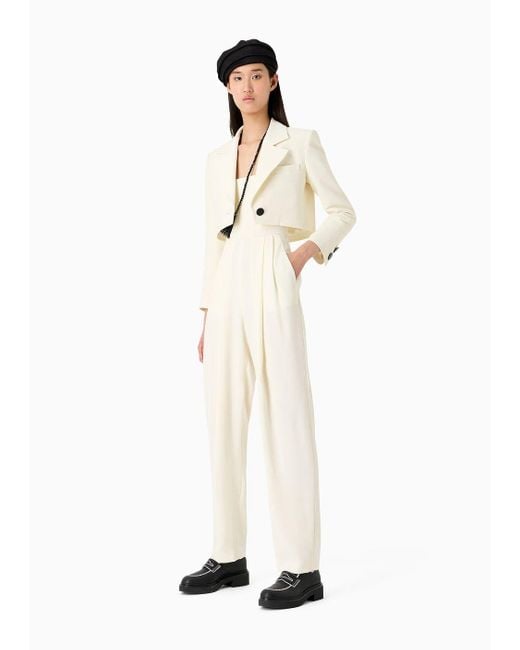 Emporio Armani White Techno Cady Jumpsuit With Strapless Bodice In Ottoman Fabric