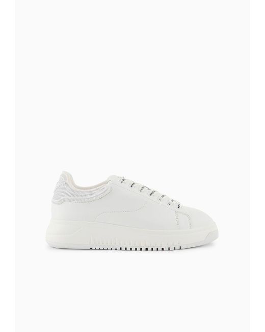 Sneakers In Pelle Con Retro Gommato di Emporio Armani in White