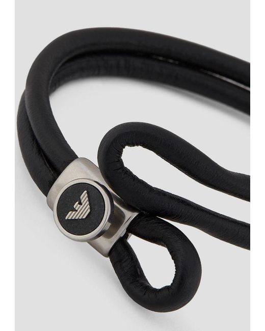 Emporio Armani Leather Bracelet in Black for Men Lyst