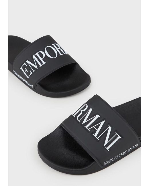 Emporio Armani Slides in Black for Men - Lyst