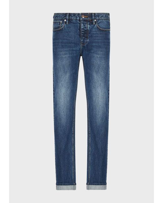 Emporio Armani Blue J75 Slim-fit Vintage Comfort Denim Jeans for men