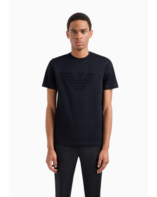 Emporio Armani Blue Jersey T-shirt With Jacquard Logo for men