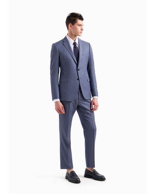 Emporio Armani Blue Slim-fit Single-breasted Suit In Solaro Wool for men
