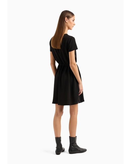 Emporio Armani Black Kleid Mit Kurzen Ärmeln Und Tunnelzug Aus Strukturiertem Crêpe