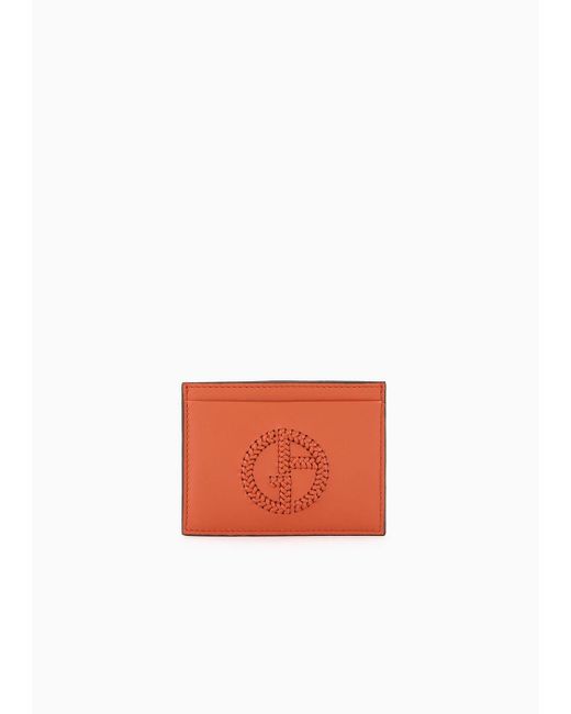Giorgio Armani White Nappa Leather Card Holder With Embroidered Logo for men