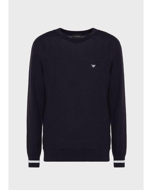 Emporio Armani Wool Logo-embroidered Sweater in Navy Blue (Blue) for ...