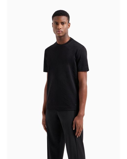 Emporio Armani Black Jersey T-shirt With All-over Jacquard Motif for men