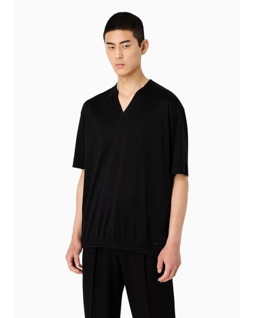 Emporio Armani Black Asv Comfort-fit V-neck T-shirt In Lyocell-blend Jersey for men