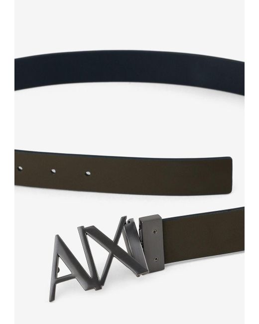Armani Exchange Logo Buckle Leather Belt in White for Men | Lyst