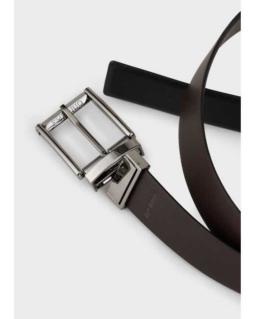 Emporio Armani Reversible Belt In Printed Boarded Leather And Smooth  Leather in Brown (Black) for Men | Lyst