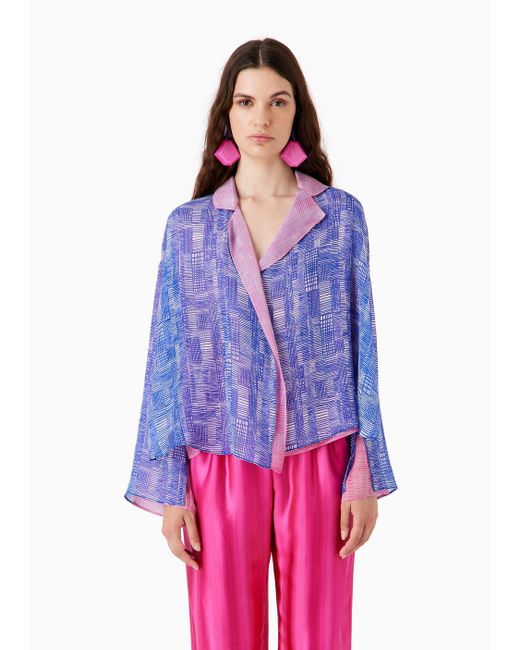 Emporio Armani Purple Silk-chiffon Shirt Jacket With All-over Geometric Print