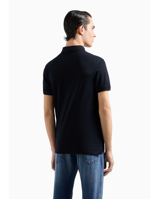 Emporio Armani Black Mercerised Piqué Polo Shirt With Micro Eagle for men
