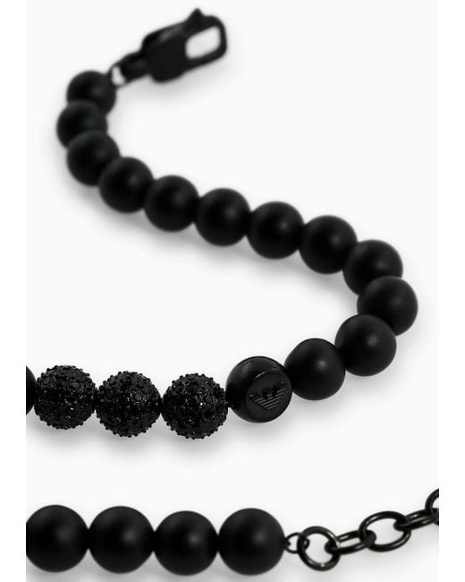 Emporio Armani Blue Black Onyx Beaded Bracelet for men