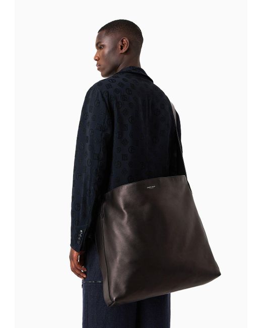 Giorgio Armani Black Oversized Nappa-leather Shoulder Strap for men