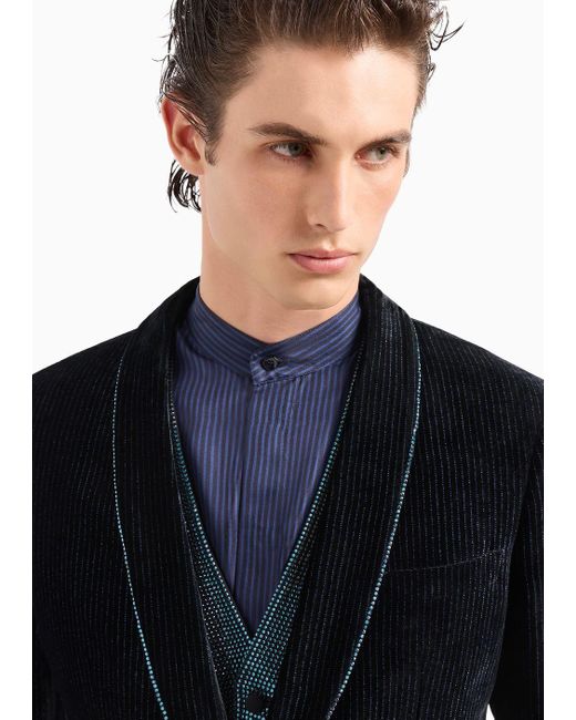 Giorgio Armani Blue Soho Line Single-breasted Tuxedo Jacket In Rhinestone-embroidered Velvet for men