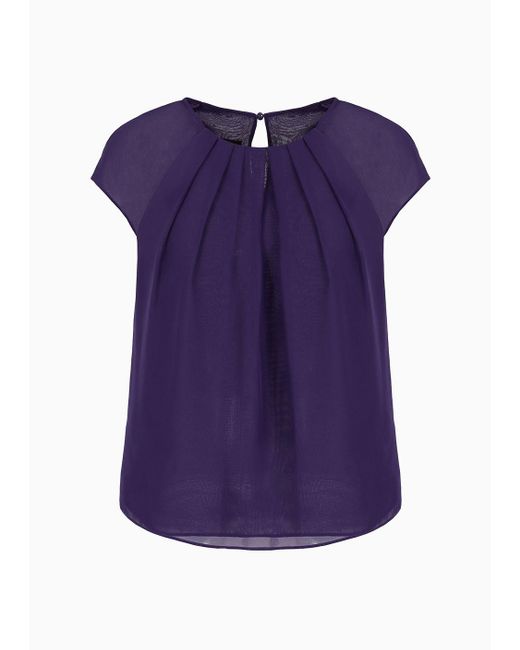 Emporio Armani Purple Pleated Georgette Short-sleeved Blouse