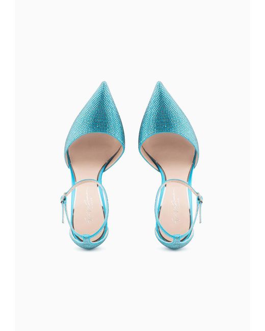 Giorgio Armani Blue Rhinestone And Satin D'orsay Court Shoes