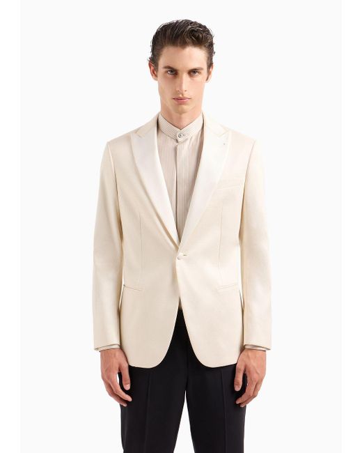 Giorgio Armani Natural Soho Line Single-breasted Tuxedo Jacket In Jacquard Fabric for men