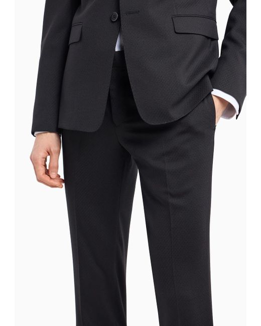 Emporio Armani Einreihiger Anzug In Slim Fit Mit Spiegelrevers Aus Stretch-wollkrepp Mit Mikromuster in Black für Herren