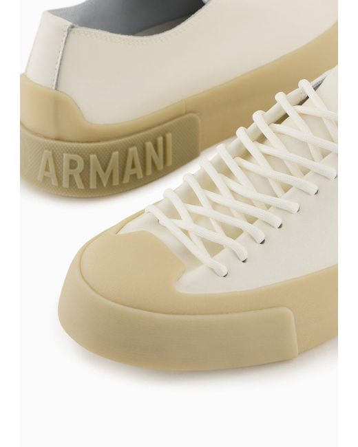 Sneakers In Pelle Con Suola Vulcanizzata di Emporio Armani in White da Uomo