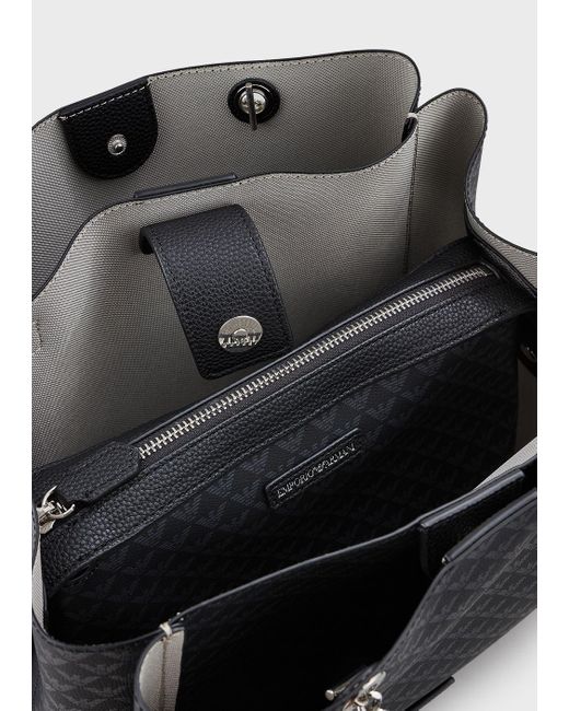Emporio Armani All-over Eagle Shopper Bag With Eagle Charm in Pattern  (Black) | Lyst