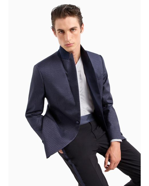 Giorgio Armani Blue Soho Line Single-breasted Tuxedo Jacket In Silk-blend Jacquard for men