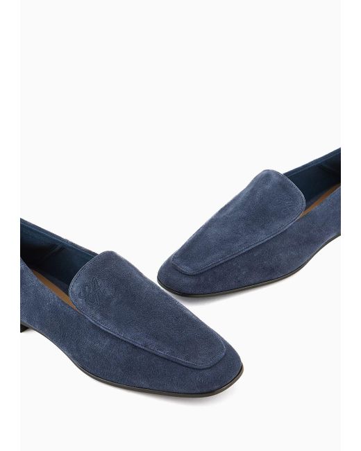 Emporio Armani Blue Icon Velour-leather Loafers