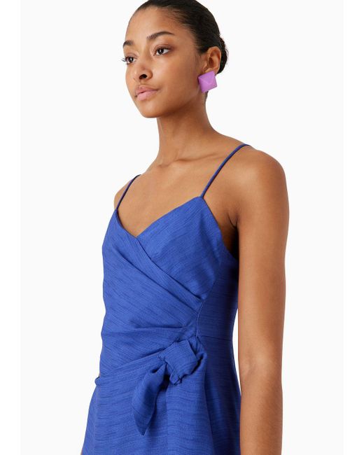 Emporio Armani Blue Viscose-crêpe Long Dress With Knot And Slit