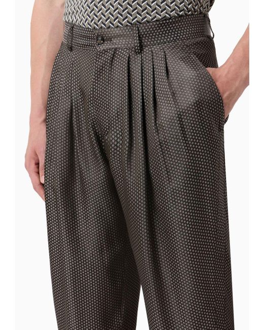 Giorgio Armani Gray Asv Viscose-blend Jacquard Trousers With Darts for men