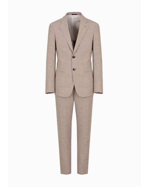 Giorgio Armani Natural Single-breasted Soho Line Suit In Linen And Virgin Wool for men