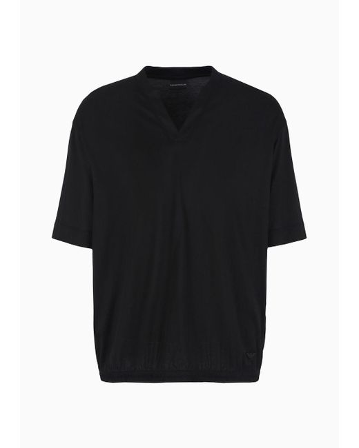Camiseta De Corte Cómodo Con Cuello De Pico En Punto De Mezcla De Lyocell Asv Emporio Armani de hombre de color Black