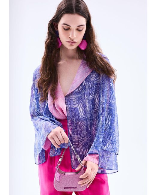 Emporio Armani Purple Hemdjacke Aus Seiden-chiffon Mit Allover-geometrie-print