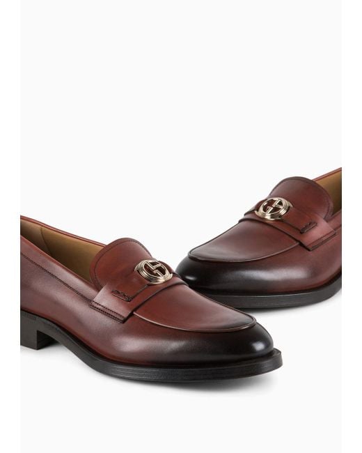 Giorgio Armani Brown Leather Logo Loafers for men