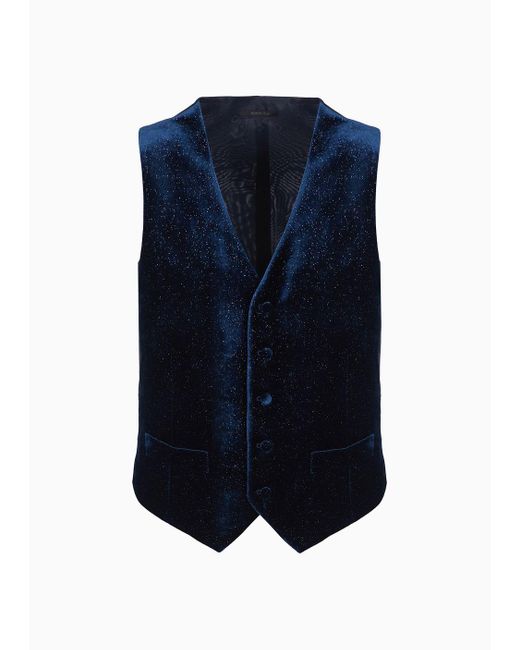 Giorgio Armani Blue Single-breasted Velvet And Lurex Waistcoat for men