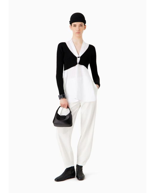 Emporio Armani White Stretch Milano-stitch Fabric Trousers With Narrow Hem
