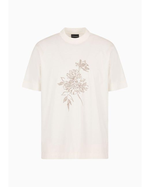 T-shirt In Jersey Misto Lyocell Con Ricamo Floreale Asv di Emporio Armani in White da Uomo