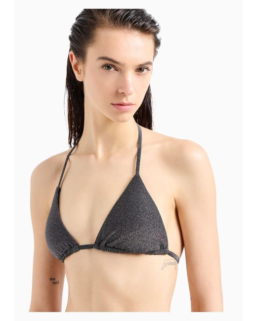 Emporio Armani Black Padded, Lurex Fabric Triangle Bikini