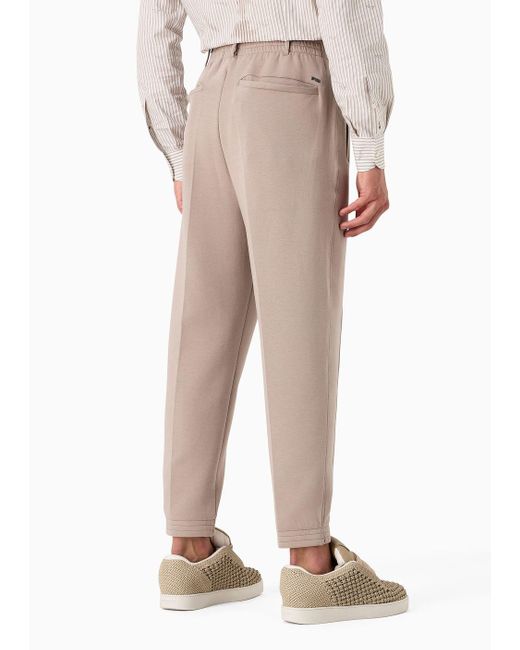 Pantaloni Con Nervature E Fondo Elastico In Double Jersey di Emporio Armani in Natural da Uomo