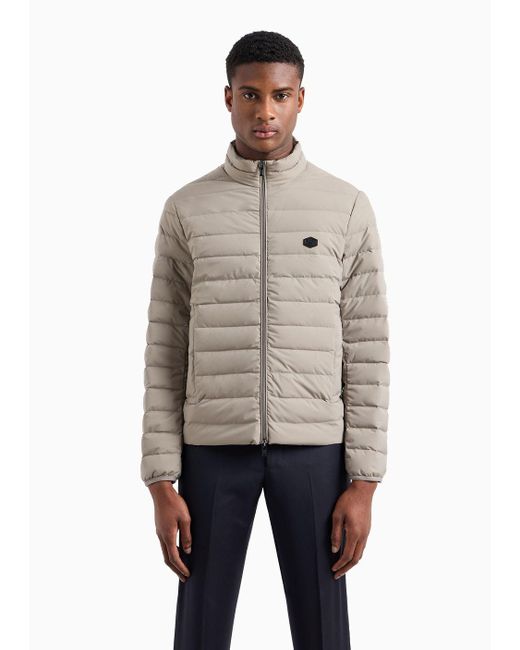 Emporio Armani Natural Quilted Nylon Full-zip Down Jacket With Eagle Logo Patch for men