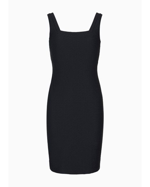 Emporio Armani Black Beachwear Sheath Dress In Textured Lycra