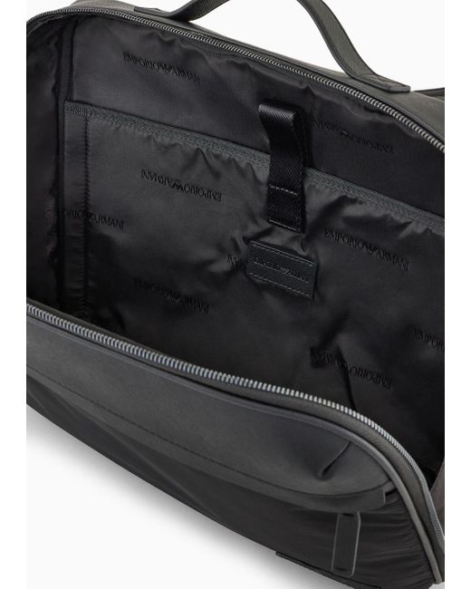 Emporio Armani Black Asv Regenerated Saffiano And Recycled Nylon Business Bag With Shoulder Straps for men
