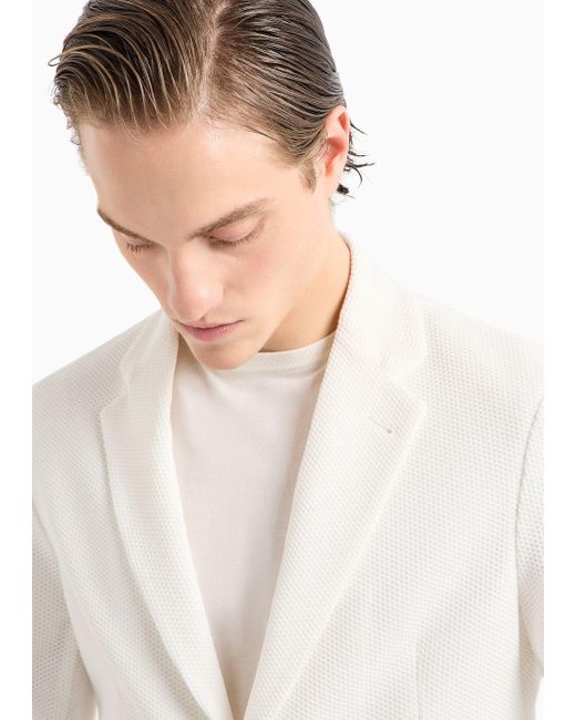 Veste À Simple Boutonnage En Tissu Gaufré Technique Giorgio Armani pour homme en coloris White