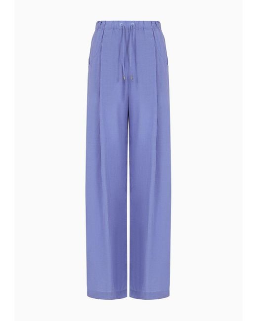 Emporio Armani Blue Palazzo Trousers In A Fluid Fabric