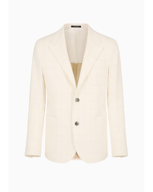 Emporio Armani Natural Single-breasted Viscose-blend Blazer With An Embossed Embroidered Check Motif for men